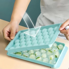 Round Ice Cube Tray, 33 Balls, 25 x 15 cm, Ice Cube Maker with Lid, Mint Green
