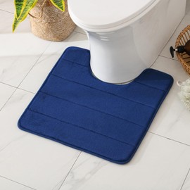 MIULEE Memory Foam Bath Mat, Bathroom Rug, Water-Absorbent Bath Mat, Toilet with Cut-Out, Non-Slip Washable for Toilet, 50 x 50 cm, Dark Blue