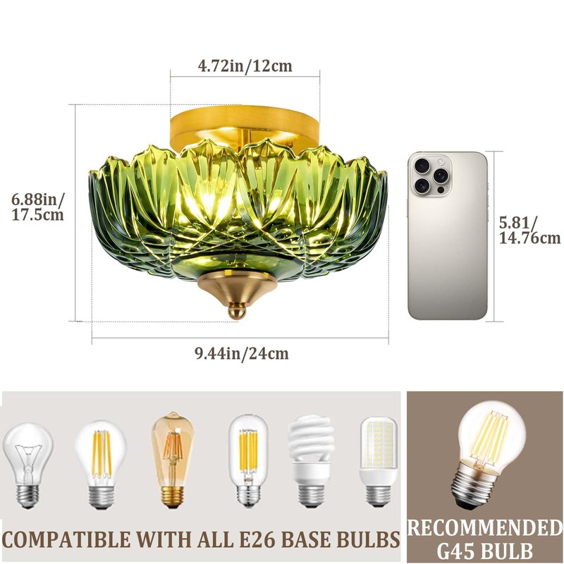 Bgfeoa Semi Flush Mount Ceiling Light,Vintage Ceiling Light 9.44 Inch