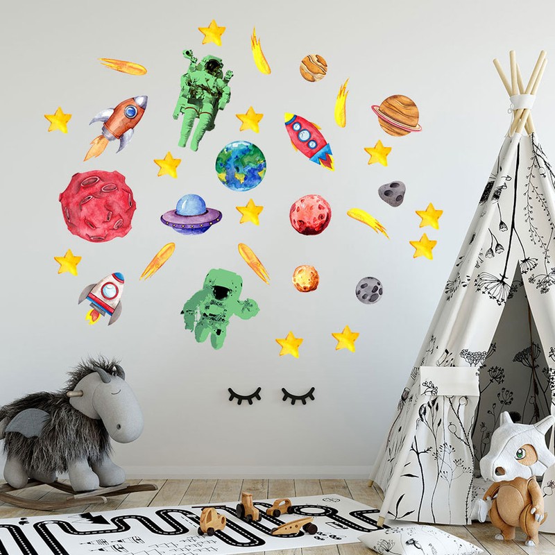31Pcs DIY Space Spaceship Themed Glowing Home Wall Sticker Luminous