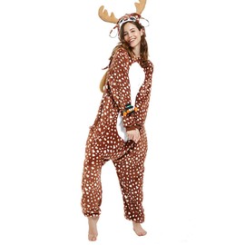 CASABACO Women Deer Costume Adult Reindeer Onesie Onepiece Pajama (Dot deer, xx_l)