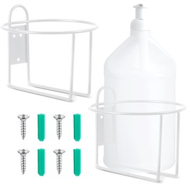 Hicarer 2 Pcs One Gallon Jug Storage Rack Wall Mounted Heavy Duty Steel Wall Rack for 1 Gallon Bottle Round Water Jug Holder with Hardware Hand Sanitizer 6-3/4" W x 5" H x 6-1/2" D (White)