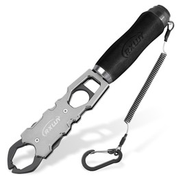 RXLUY 11.5" Fish Lip Gripper with Scale, Max 40lbs Scale, 360° Swivel Non-Slip Handle, Fish Grabber Control Tool for Safe, Hook Removal, Easy Catch & Release, Fishing Gifts for Men Women (Black)
