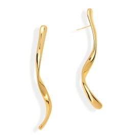 Frigotine Chunky Gold Twisted Spiral Bar Drop Dangle Earrings for Women, Trendy Statement Lightweight Long Dangling Earing Prom Jewelry Gifts