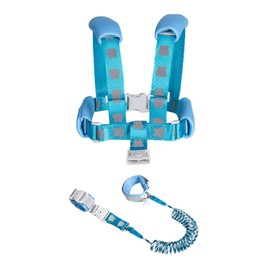 Toddler Anti Lost Leash, 3in1 Baby Reins Walking Harness with Lock Reflective and Anti Lost Safety Wrist Link Belt (Rabbit Reins Blue 1.5m)