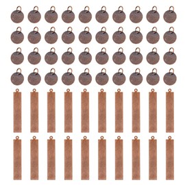 SUPERFINDINGS Pack of 80 2 Style Red Copper Brass Rectangular and Flat Round Stamped Blank Pendant DIY Tag Necklace Charm Bar and Circle Pendant Hole 1 mm 4 mm