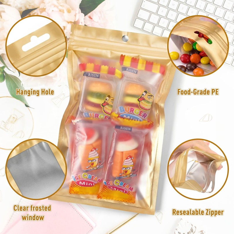 300 Pcs Mylar Bags 5×7", Light Gold Resealable Smell Proof
