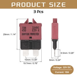 DMiotech 3 Pack Manual Mini Reset Fuse, 32V DC 10A ATC/ATO Auto Circuit Breaker Reset Fuses Low Profile Blade Fuses for Car Truck SUV Marine Boat Motorcycle, Red