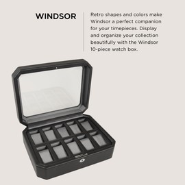 WOLF Windsor 10-Piece Watch Box, Black - Features 10 Watch Compartments & Vegan Leather Exterior