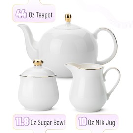 BTaT- 3 Piece Tea Set, Creamer and Sugar and Teapot Set, White Cream and Sugar Bowl and Creamer Set White Teapot Porcelain Teapot, Milk and Sugar Serving Set, Christmas Gifts