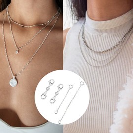 ALEXCRAFT Silver Necklace Extender 2 Pcs Necklace Extender Silver 2 Pcs Silver Double Lobster Clasps White Gold Plated Chain Extender for Necklace Bracelet Anklet