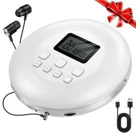 Gueray CD Player Portable CD Discman Portable CD Player for Car Anti-Skip Shockproof Personal CD Player with Headphones Jack USB AUX & LCD Display CD Disc Memory Function (White)