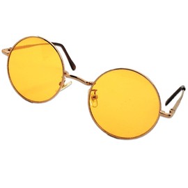 Eyewear TY-3519 Round Circle Round Fashionable Sunglasses Round Glasses Retro Classical Vintage Musician Artist Model, yellow