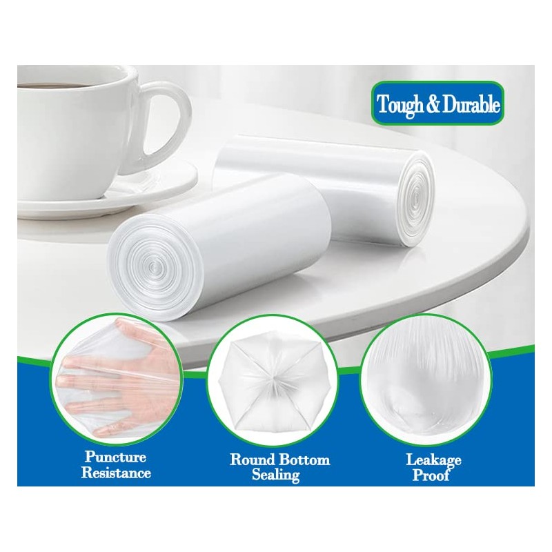 5 Gallon 60pcs (Fit 4.5-5.3 Gal) Small Clear Trash Bags