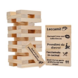 Wooden Stacking Tower Game, 48 Wooden Blocks, Truth or Dare Game with Questions and Challenges