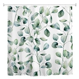goodbath Leaf Shower Curtain, Green Eucalyptus Leaves Anti Mould Fabric Waterproof Bath Curtains for Bathroom Bathtub, 180 x 180 cm