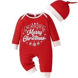 Yaopelky My 1st Christmas Outfit with Hat Newborn Baby Romper Baby Boy Girl Merry Christmas Clothes Infant One-Piece Jumpsuit (Red, 12-18 Months)