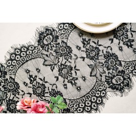 14 x 120 Inches Black Lace Table Runner Decoration Anniversary Embroidered Doilies Party Supplies Vintage Lace Centerpiece Theme for Christmas Boho Wedding Bridal Baby Shower Decorations