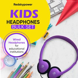 Redskypower 10 Pack Bulk Headphones, Wired Headphones for Kids, Teens, Adults, Affordable On-Ear with 3.5mm Plug, Perfect for Schools, Classrooms, Libraries, Museums, Multipack for Wholesale, Multi Color