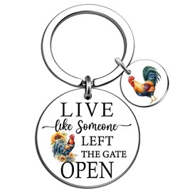 UIWIHHP Chicken Gifts for Women Men Funny Chicken Keychain Gifts for Chickens Lovers Live Like Someone Left The Gate Open Decor Chickens Themed Gift Ideas Rooster Decor Stuff