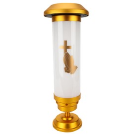OURMEMO White Solar Praying Hands Cross Grave Stake Light - Anodized Gold Plated, IP65 Waterproof, Solar Lights for Cemetery, Ideal Cemetery Decorations for Grave(Cross & Praying Hands)