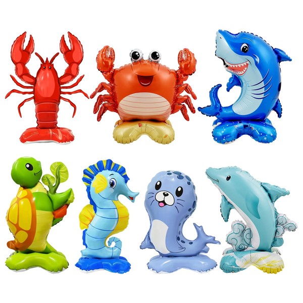 7 Pcs Sea Animal Balloons - Standing Sea Turtle Seahorse