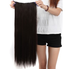 Real Fashion 17-26 inches Straight Curly Clip in Hair Extensions 3/4 Full Head Instant One Piece Full Head Hairpiece 26”-Straight, Dark brown