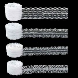 40 Yards White Lace Ribbon Gift Wrapping Wedding Lace Ribbon Dress Decoration Sewing Crafts Lace Crochet Ribbon Vintage Cotton Lace Rolls Lace Trim Scalloped Edge for Bridal Christmas Supply (4 Style)