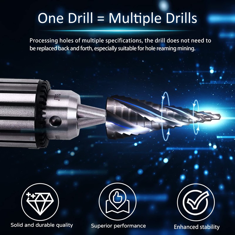 3PCS HSS Spiral Step Drill Bit Sets, SS SHOVAN 4-Flute