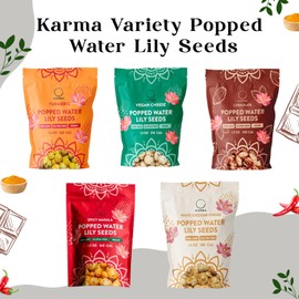 Karma Pops Variety Pack - 3g Protein, Gluten-Free, Vegan, Non-GMO - Turmeric, Chocolate, Cheddar, Masala Popped Water Lily Seeds - 1 oz (Pack of 12)