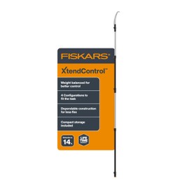 Fiskars XtendControl 14' Extendable Tree Pruner, Adjustable Pole Saw Branch Trimmer with 15" X2 Hook Bill Saw, 3-6' & 4-8' Extension Poles, and Secure Locking System for Precision Cutting