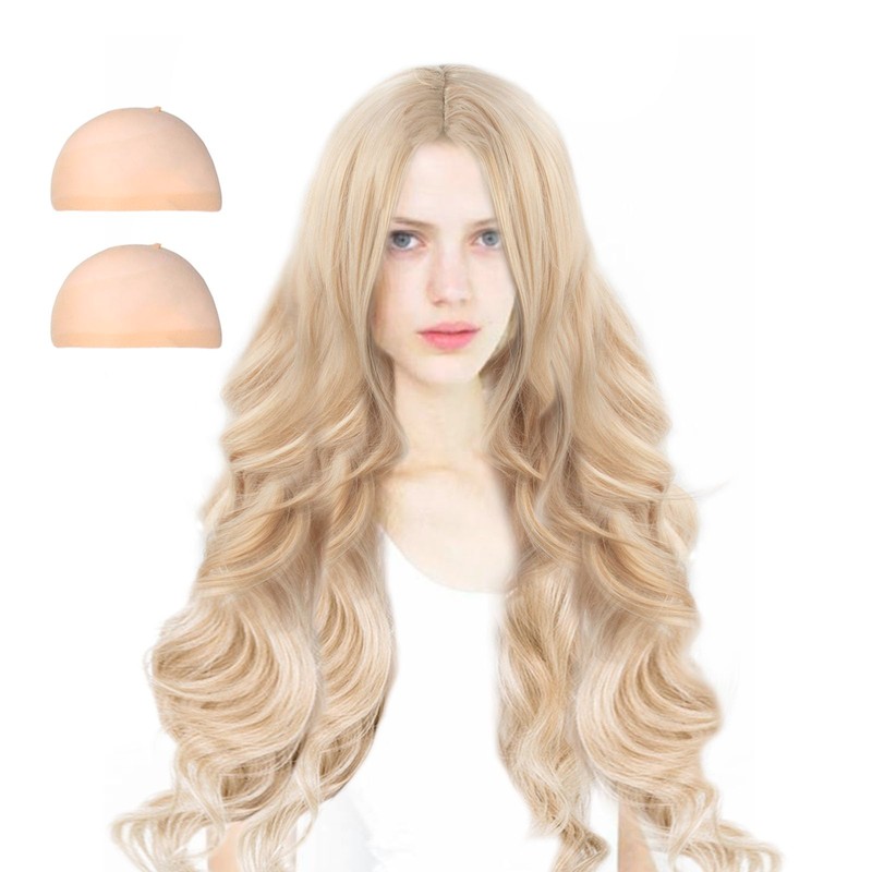AYNKH Long Blonde Wave Wigs - 27" Curly Hair Wig