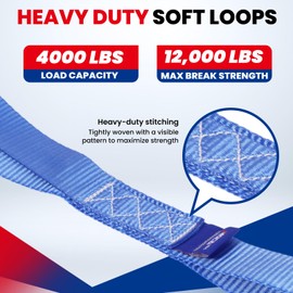 MOCA 4-Pack Soft Loop Tie Down Straps 12000 Lbs Breaking Strength 1.6 x 17 inches, Heavy Duty Tie Down Loops for Secure Trailering of Kayak, Motorcycles, ATV, UTV (4 Pieces, Blue)