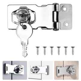 TOP-VIGOR 2.5 Inch Keyed Hasp Lock and Staple with Padlock, Heavy Duty Shed Lock Door Lock Hasp Safety Twist Knob Locking for Cabinets Drawer Gate, Silver