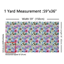 Spring Flowers Fabric by The Yard Sofas,Village Florals Birds Butterflies Decorative Fabric,Watercolor Garden Pattern Indoor Outdoor Fabric,Farmhouse Style DIY Crafts,2 Yards,72" L x 59" W