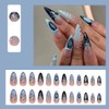 BQZQPAMZ 24Pcs French Tip Press On Nails Blue Black Long