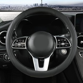 Car Steering Wheel Cover, Leather Steering Wheel Cover Black Universal 14.5-15 Inch Microfiber Leather Anti-Slip Breathable Auto Steering Wheel Covers Accessories for Men Women