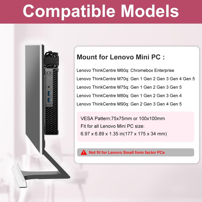 Soporte para Lenovo ThinkCentre Tiny Mini PC VESA y soporte