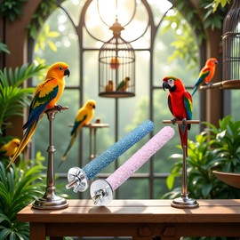 2 Pcs Multi-Color Random Bird Perch Stand Toy Wood Parrot Perch Stand Grinding Claw Sticks Sanded Surface Cage Toy for Parakeets Finches Parakeet Toys Birdcage Accessories, Perches