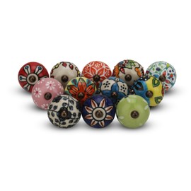 FURNISHFUL FINESSE Ceramic Cabinet knobs for Drawers 12 Piece Multicolor Cupboard Door Knob Furniture Pull Handles for Kitchen, Wardrobes Boho Home Interior Decor - Pack of 12