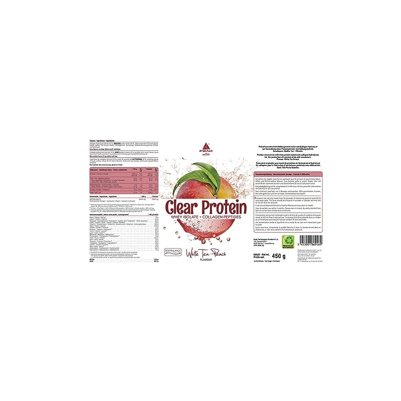 PEAK Clear Protein - 450 g Flavour White Tea Peach,