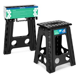 Dyforce 17.5 Inch Folding Step Stool 400lbs Capacity Sturdy Plastic Foldable Step Stools for Adults Stepping Stool with Handle Easy to Carry Handle Folding Stool Ideal for Kitchen (Black 1PC)