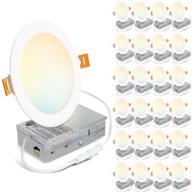 LVWIT 24 Pack 6 Inch LED Recessed Lighting with Junction Box, 5CCT Dimmable LED Downlight,13W Ultra-Thin Modern Led Ceiling Light, 2700/3000/3500/4000/5000K Selectable Led Can Lights, Smooth Trim