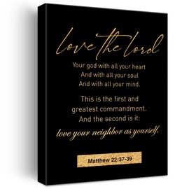 Christian Gold Foil Canvas Wall Art Motivational Love God with All Your Heart Print Framed Canvas Painting Artwork Home Decor Gifts 12x15 Inch