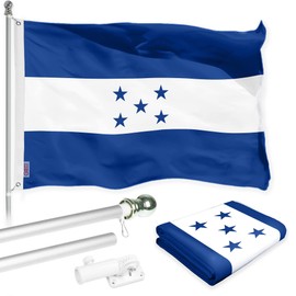 G128 Combo Pack: 6 Ft Spinning Flagpole (Silver) & Honduras Flag 3x5 Ft Printed 150D Polyester, Brass Grommets (Flag Included) Aluminum Flag Pole