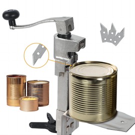 Heavy Table Can Opener, Manual Duty Commercial Counter Top Can Opener, 3 Spare Blades, With Stainless Steel Blade and Plated Steel Base, Opener for Cans Up to 12”, Stainless Steel