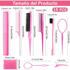 15PCS Peines para Peinar el Cabello Mujer, con 2 Velcro y 6 clips, Cepillo de Nailon para Cabell, Kit para TeñIr, Cepillos de Peine para Burlas para el Cabello, Cejas de Doble Borde de Nailon
