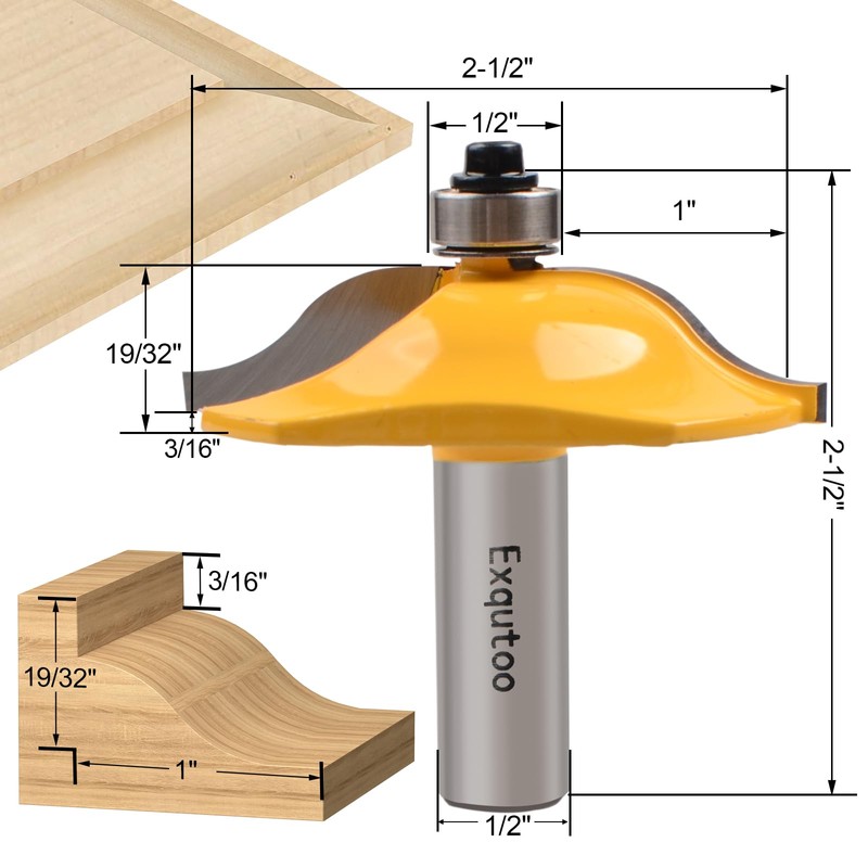 Exqutoo 3PCS 1/2" Shank Router Bit Set, Raised Panel Cabinet