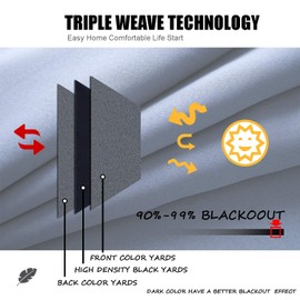 WPM Triple Weave Blackout Curtain Room Darkening 2 Panels/Drapes for Living Room, Grey Thermal Insulated Grommet Bedroom Window Draperies (Grey, 42" W X 45" L)