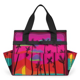 Beach Sunset Art Garden Tool Bag Heavy Duty Waterproof Oxford Gardening Tool Tote Bag 13 Inch Garden Tool Storage Bag with Handle & 10 Pockets for Women Men Gardening Gifts